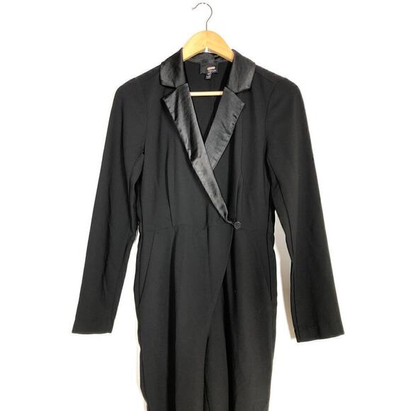 Greylin Reagan Tuxedo Jumpsuit Long Sleeve Satin Notch Collar Black Size XS - Picture 10 of 13
